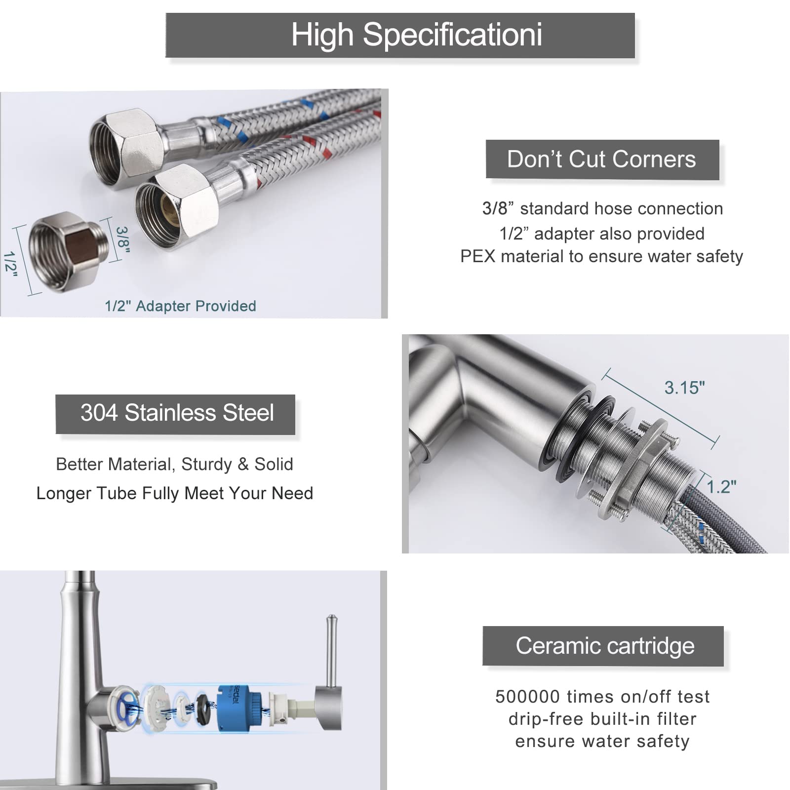 Wowow Kitchen Faucets With Pull Down Sprayer, Stainless Steel Kitchen Sink Faucet Brushed Nickel Kitchen Faucet For Sinks 1 Or 3